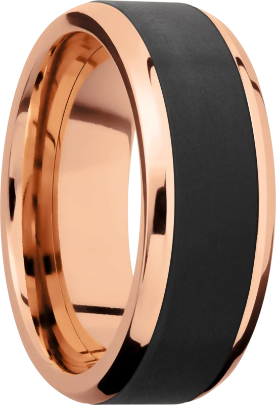 ARES BEVELED MATTE REVERSE INLAY 18KRG MENS BAND