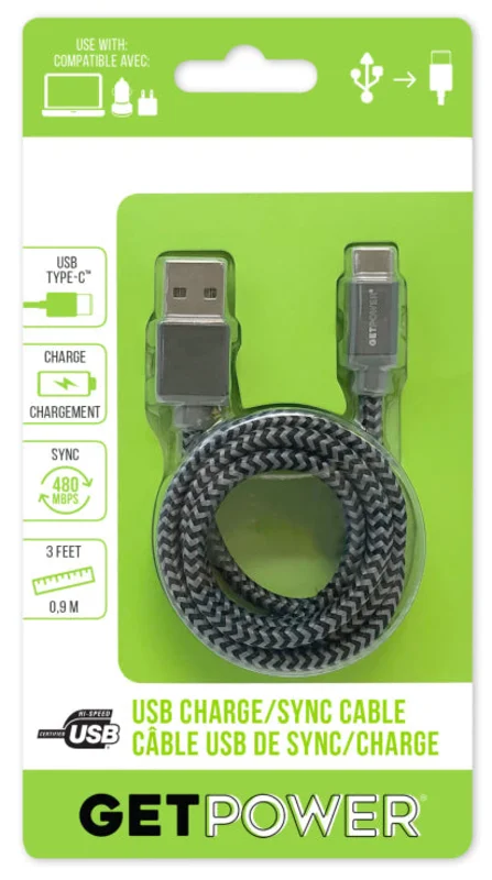 Aries 3ft. Charge/Sync Braided USB Cable - USB-C