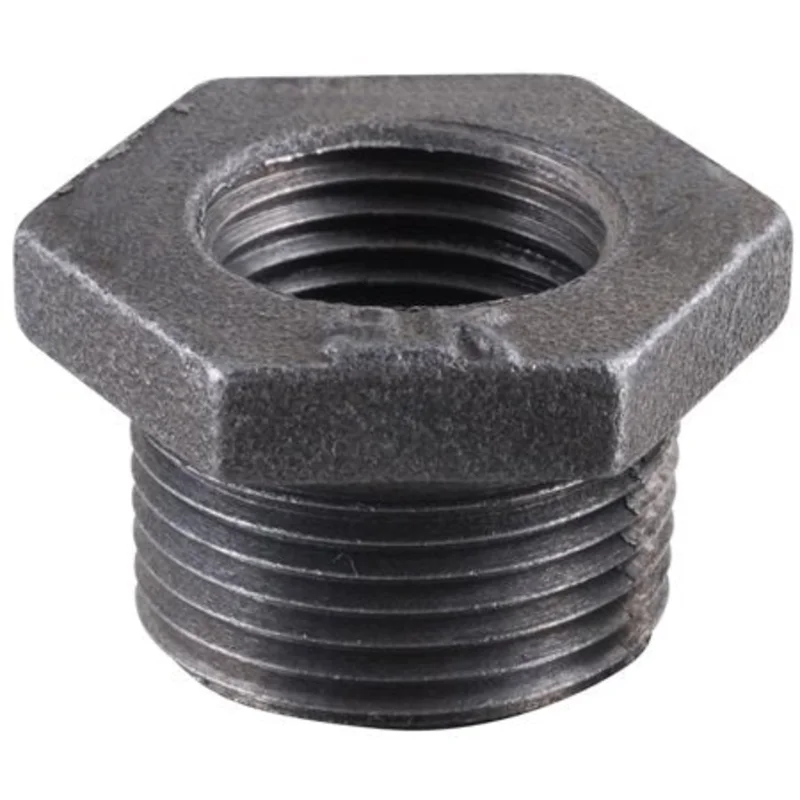 B & K Industries Black Hex Bushing 150# Malleable Iron Threaded Fittings 1/2" X 1/4"