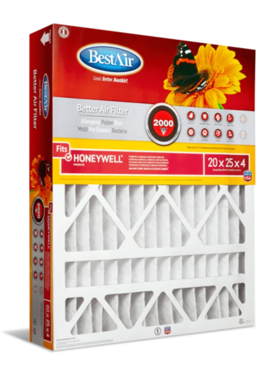 BestAir 20 x 25 x 4 in. Air Cleaning Furnace Filter, MERV 11, Removes Allergens & Contaminants, For Honeywell Models