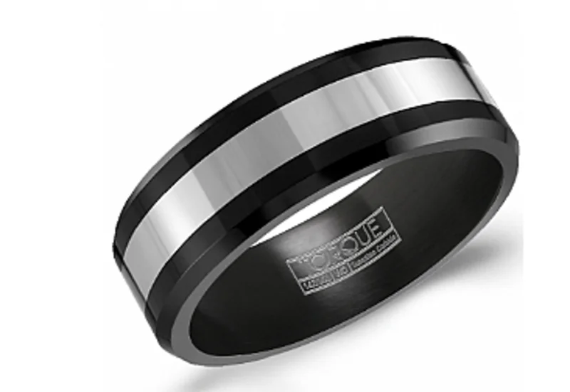 BLACK CERAMIC & TUNGSTEN INLAY BLACK & GREY 8MM-2.2MM ALL HIGH POLISH MENS WEDDING BAND