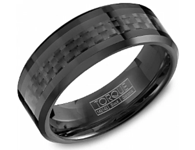 BLACK CERAMIC W/ FIBER ONLAY BLACK ALL HIGH POLISH MENS WEDDING BAND SIZE 10