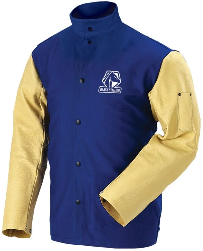 Black Stallion FR Cotton/Grain Pigskin Leather Hybrid Welding Jacket FRB9-30C/PS