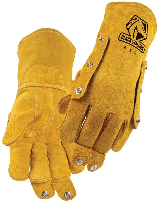 Black Stallion Split Cowhide Stick Welding Gloves w/Heat Shield Snaps 580