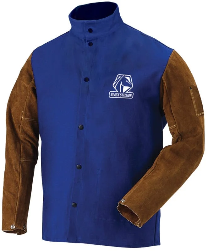 Black Stallion Welding Jacket - Hybrid FR Cotton/Cowhide FRB9-30C/BS