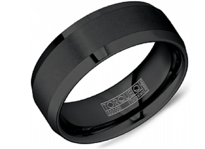 BLACK TUNGSTEN CARBIDE 8MM SANDPAPER CENTER AND HIGH POLISH EDGES MENS BAND SIZE 6.5