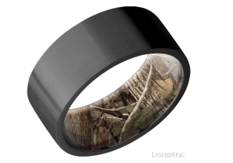 Black zirconium band with an inside sleeve of the kings camo. Machine Finish/ KINGSWOODLAND