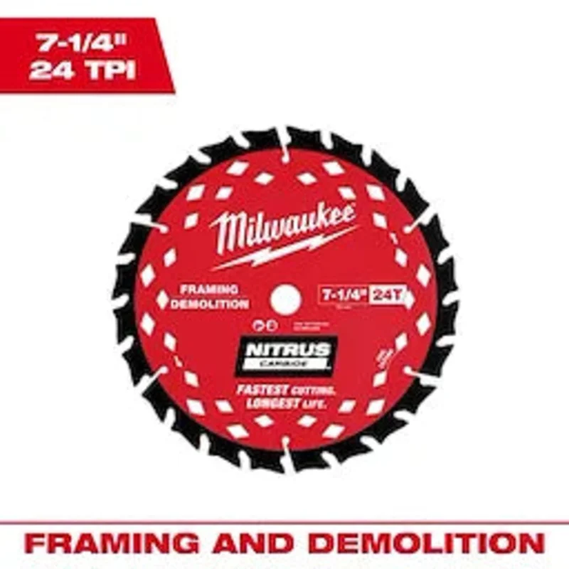 BMilwaukee 7-1/4 24T NITRUS Carbide Framing & Demolition Circular Saw Blade Bulk 10