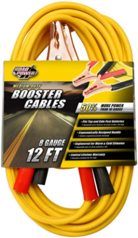 BOOSTER CABLE 8 GAUGE 12FT SLEEVE
