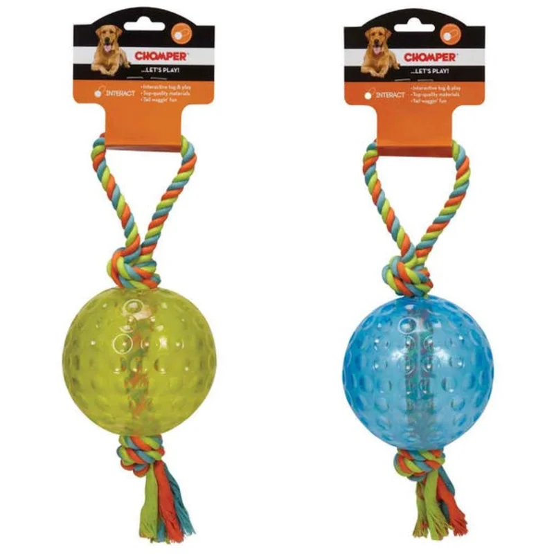 Boss PetEdge Chomper 5" TPR Ball with Rope Tugs Dog Toy