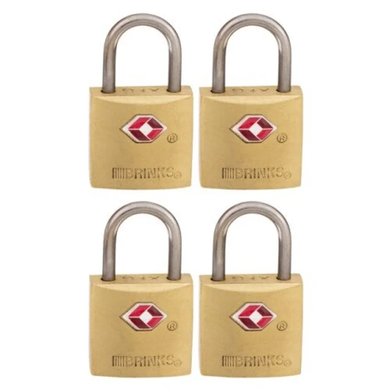Brinks - 7/8 in. 22mm TSA Approved Solid Brass Keyed Travel Padlock, 4-Pack