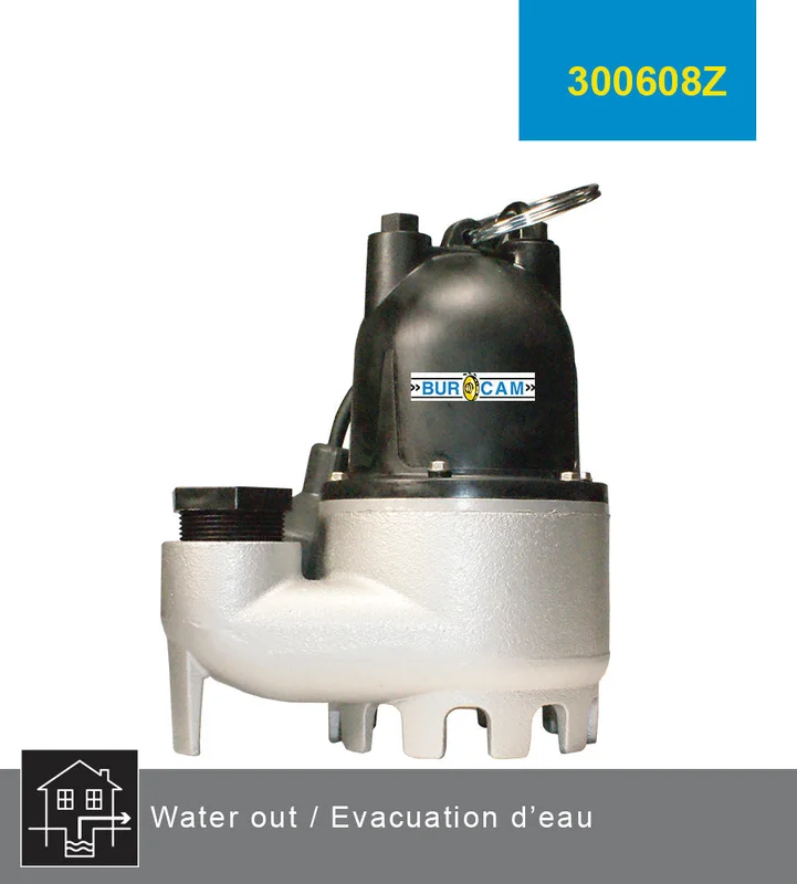 BurCam Cast Iron Submersible Sump Pump, 1/3 hp, 115V Mechanical Switch