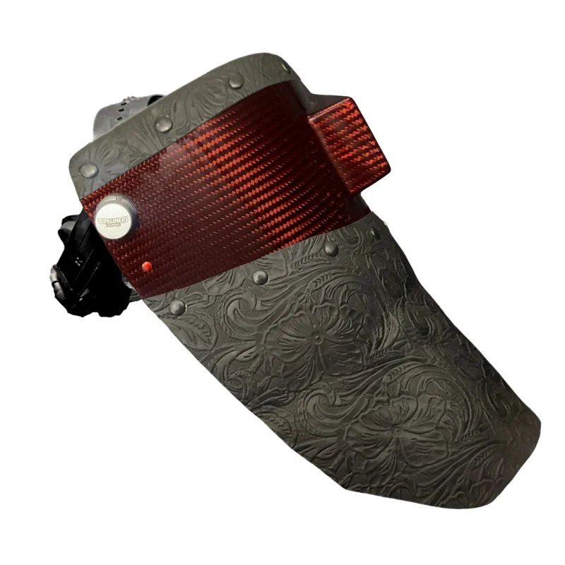 Candy Carbon Fiber Chopped Top & Bottom Leather Welding Hood Red