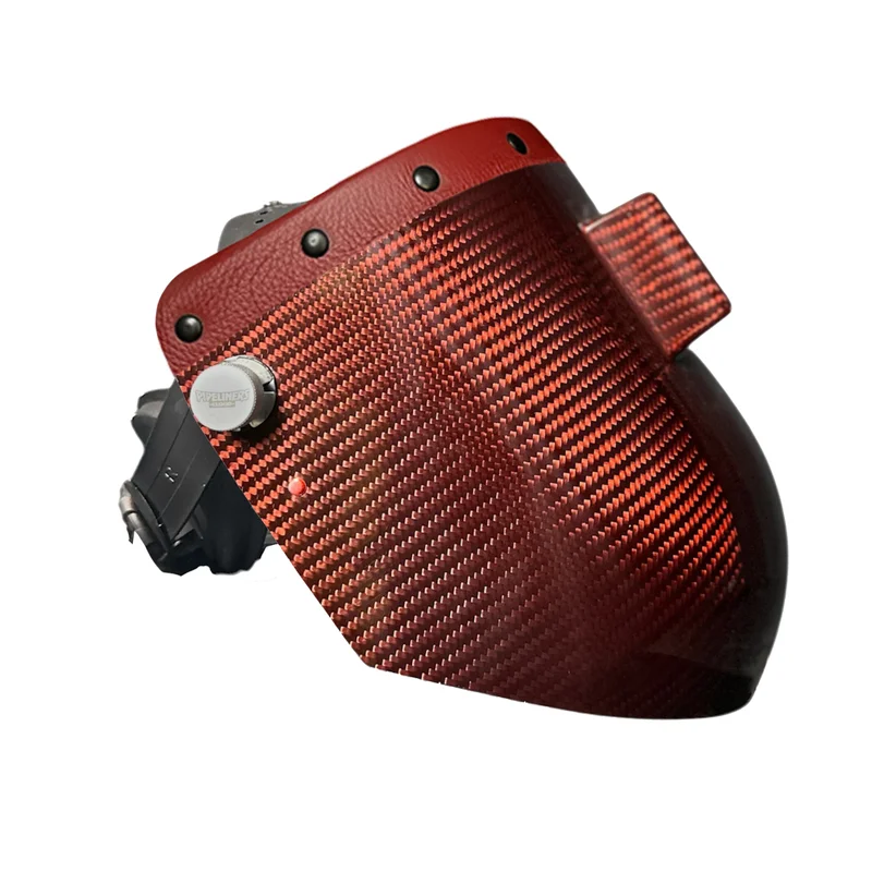 Candy Carbon Fiber Chopped Top Leather Welding Hood Red