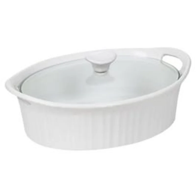 Casserole Dish with Glass Cover, Oval, French White III, 2.5-Qts.