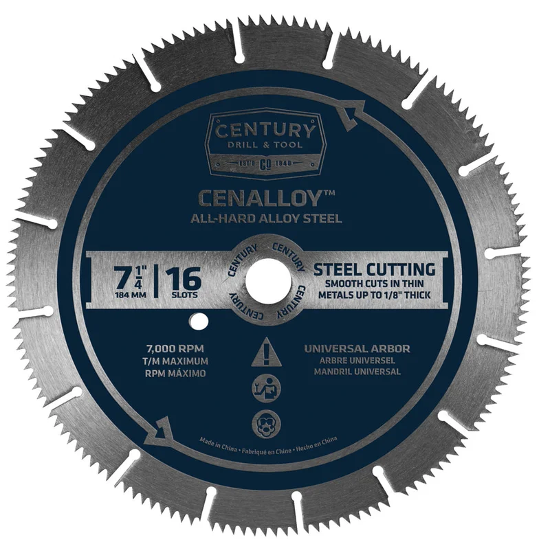 Century Drill And Tool Cenalloy Circular Saw Blade 7-1/4 X 16 Slot X Universal Arbor Iron/Steel