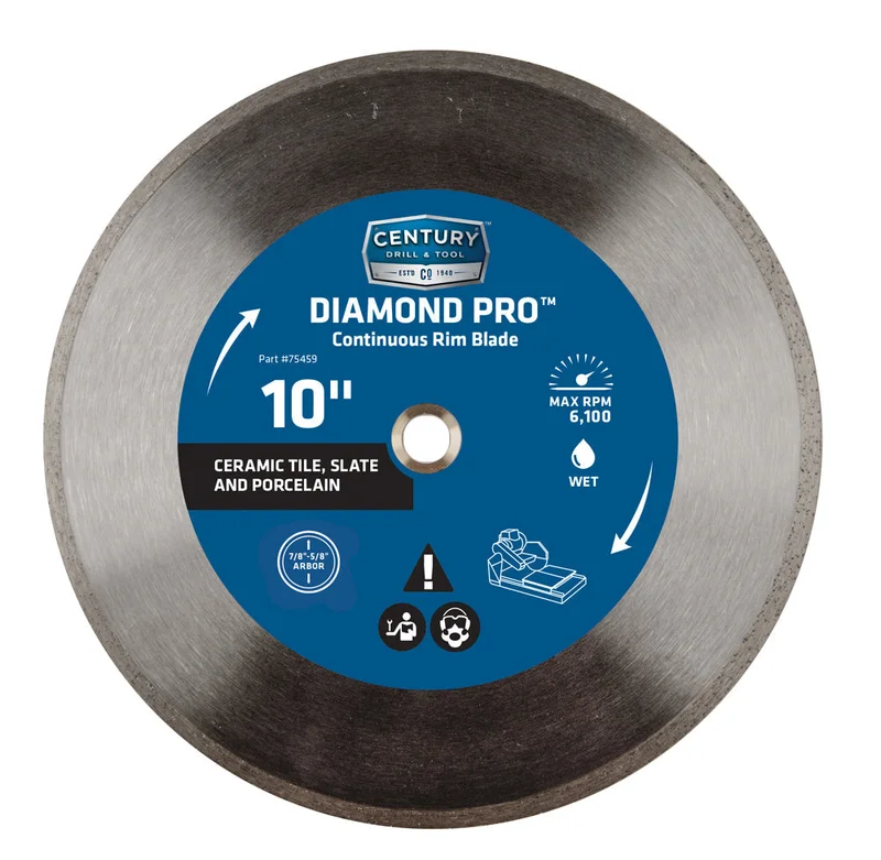 Century Drill And Tool Diamond Continuous Rim 10 Saw Blade 7/8 Arbor 5/8 Adapter Wet Cut