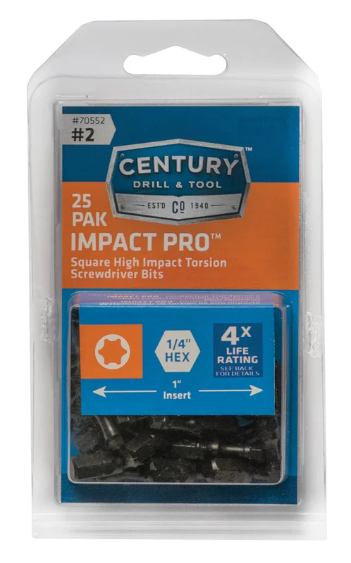Century Drill And Tool Square Screwdriver Bit #2 Insert 1 Impact Pro 25 Pack