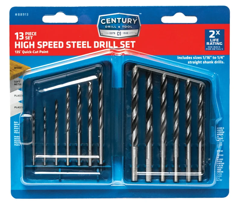 Century Drill & Tool 13 Piece High Speed Steel Drill Bit Set 1/16 To 1/4 By 64ths