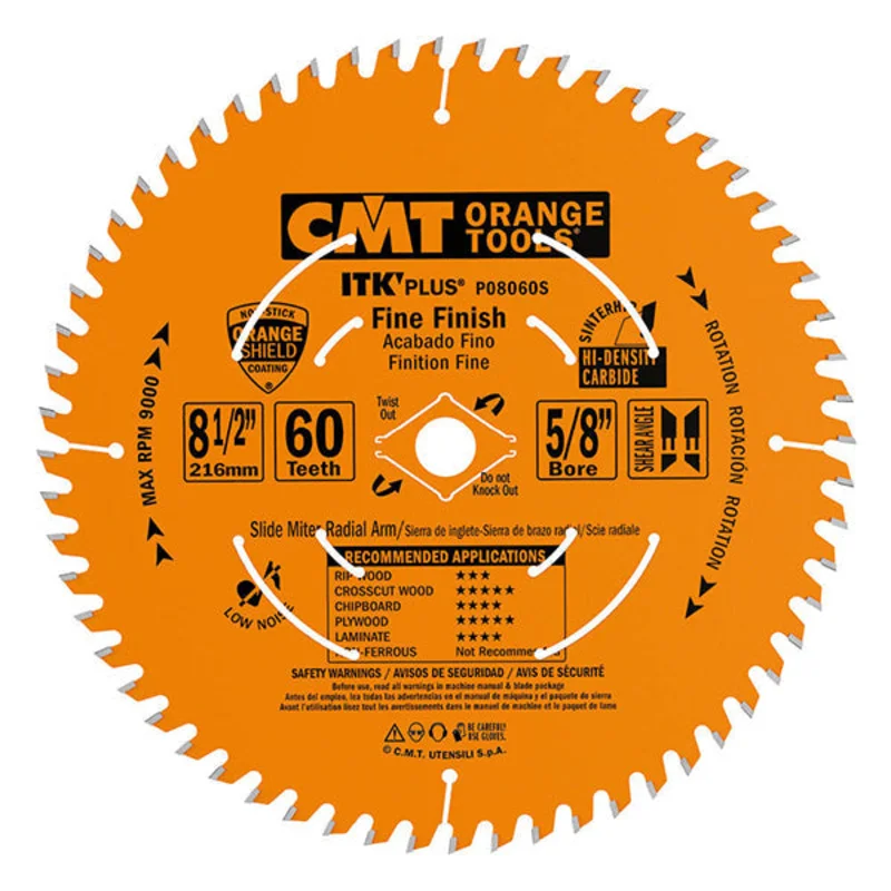 CMT Orange Tools ITK Plus Finish Sliding Compound Miter Circular Saw Blades 12 x 72 Teeth, 10 Atb+shear