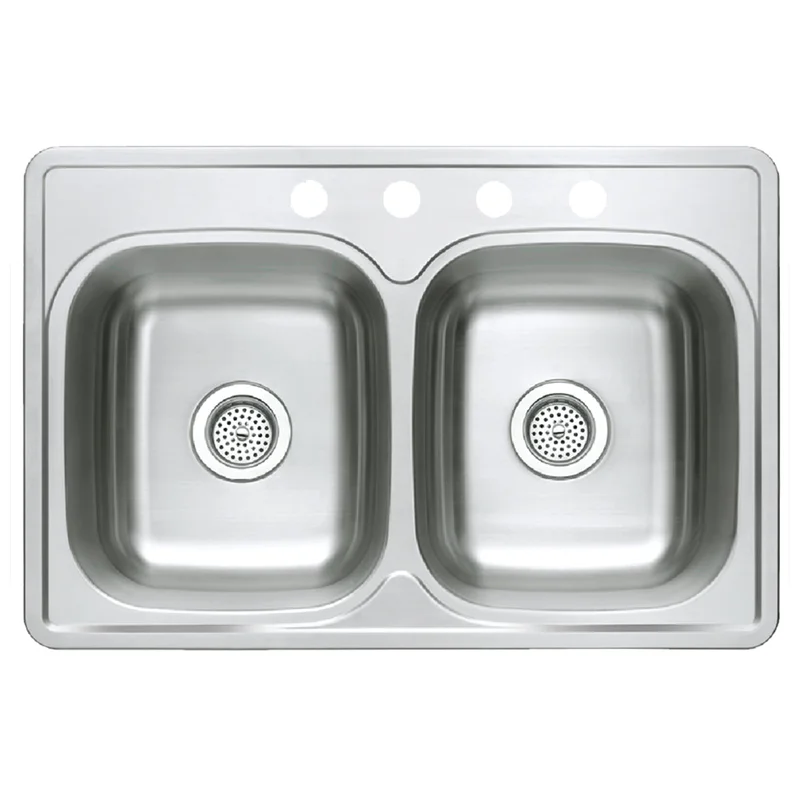 Compass Manufacturing 003-513 Stainless Steel 33 x 22 50/50 Double Bowl Top Mount Sink