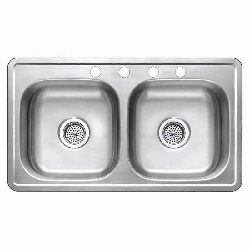 Compass Manufacturing 006-052 Stainless Steel 33 x 19 50/50 Double Bowl Top Mount Sink