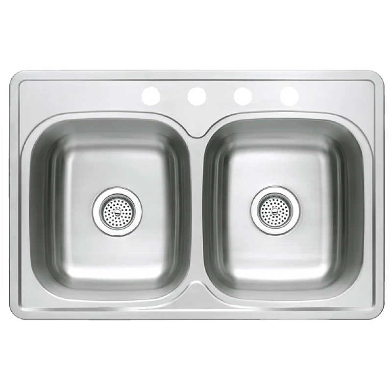 Compass Manufacturing 481-5476 Stainless Steel 33 x 22 50/50 Double Bowl Top Mount Sink