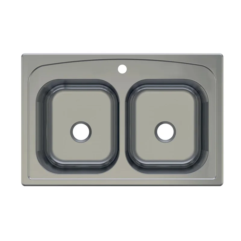 Compass Manufacturing 482-6836 Prestige Stainless Steel 33 x 22 50/50 Double Bowl Top Mount Sink