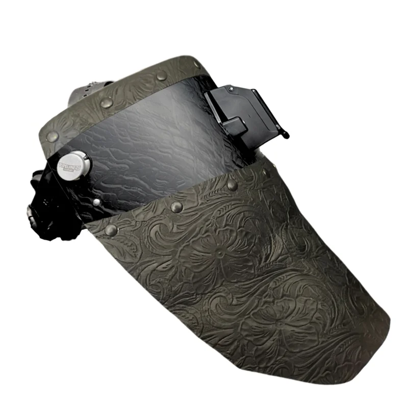 Corn Silk Carbon Fiber Chopped Top & Bottom Leather Welding Hood Original Grey