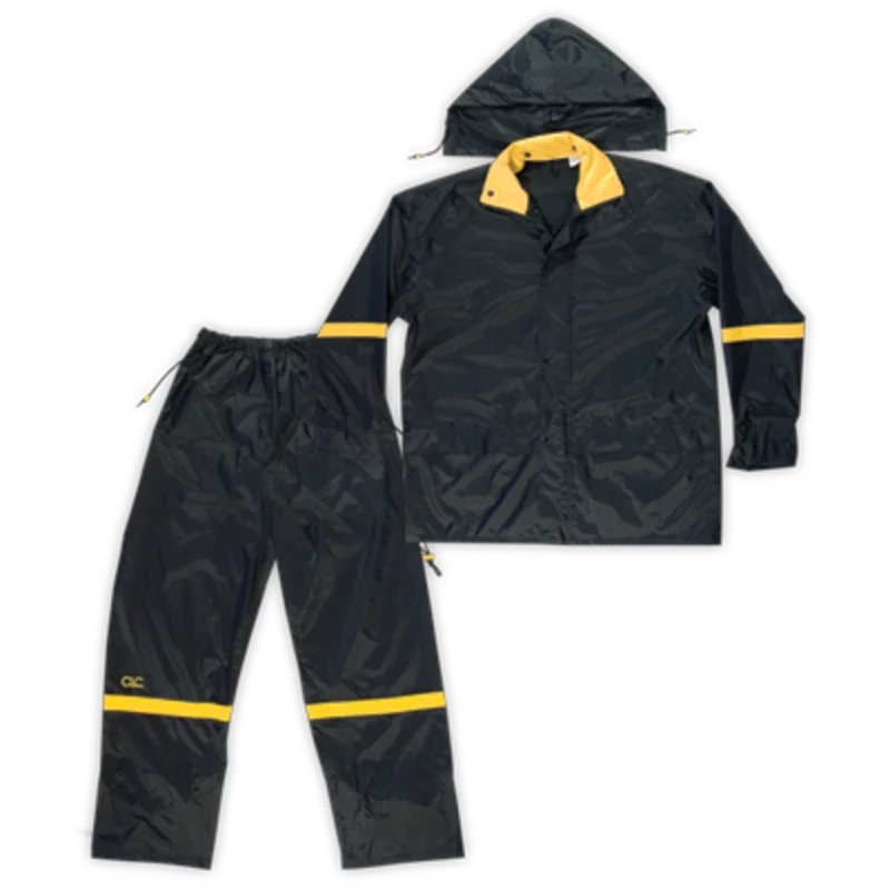 Custom Leathercraft 3 Piece Deluxe Nylon Rain Suit 3XL Black