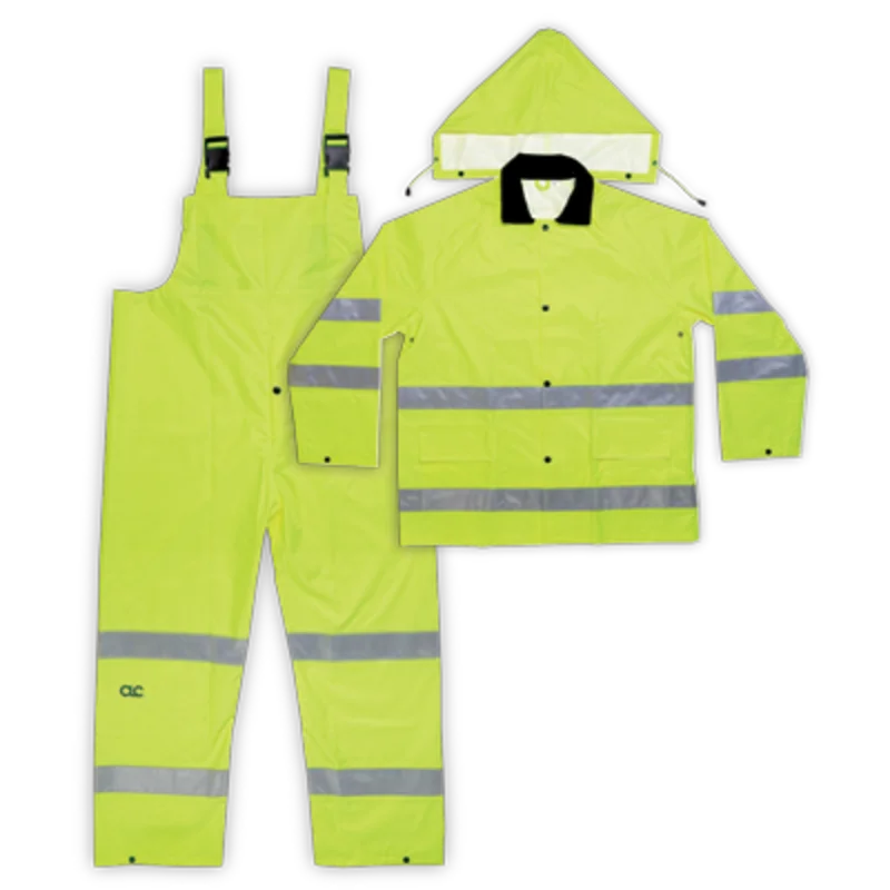 Custom Leathercraft 3 Piece Hi-Viz Ansi Class 3 Polyester Rain Suit 3XL Yellow