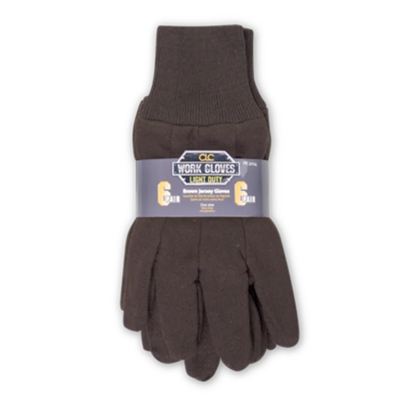 Custom Leathercraft Brown Jersey Gloves, 6-Pack Large Brown