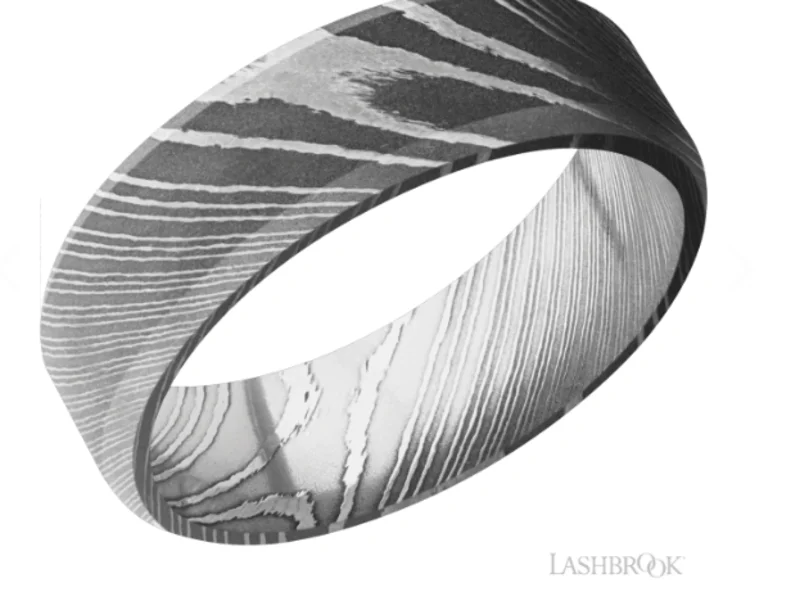 DAMASCUS STEEL 8MM BEVELED EDGE ROCK ACID BAND