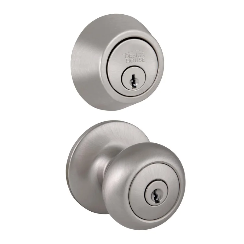 Design House Cambridge 2-Way Latch Deadbolt and Entry Door Knob in Satin Nickel Satin Nickel