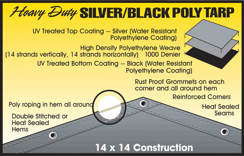 Dize Weathermaster Heavy Duty Silver/Black Poly Tarp