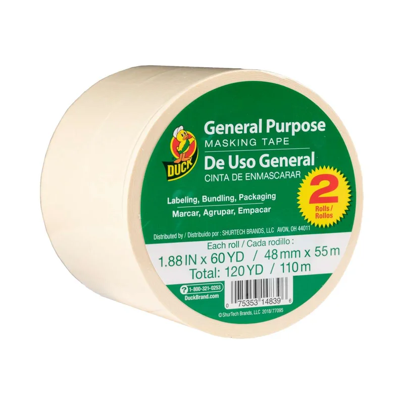 Duck Brand General Purpose Masking Tape - Beige, 2 pk, 1.88 in. x 60 yd. Beige