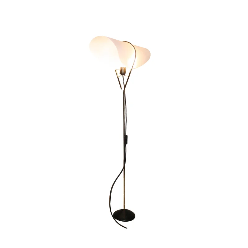 Floorlamp Nun #4264 Brass, Polished, Black Iron, Cardboard