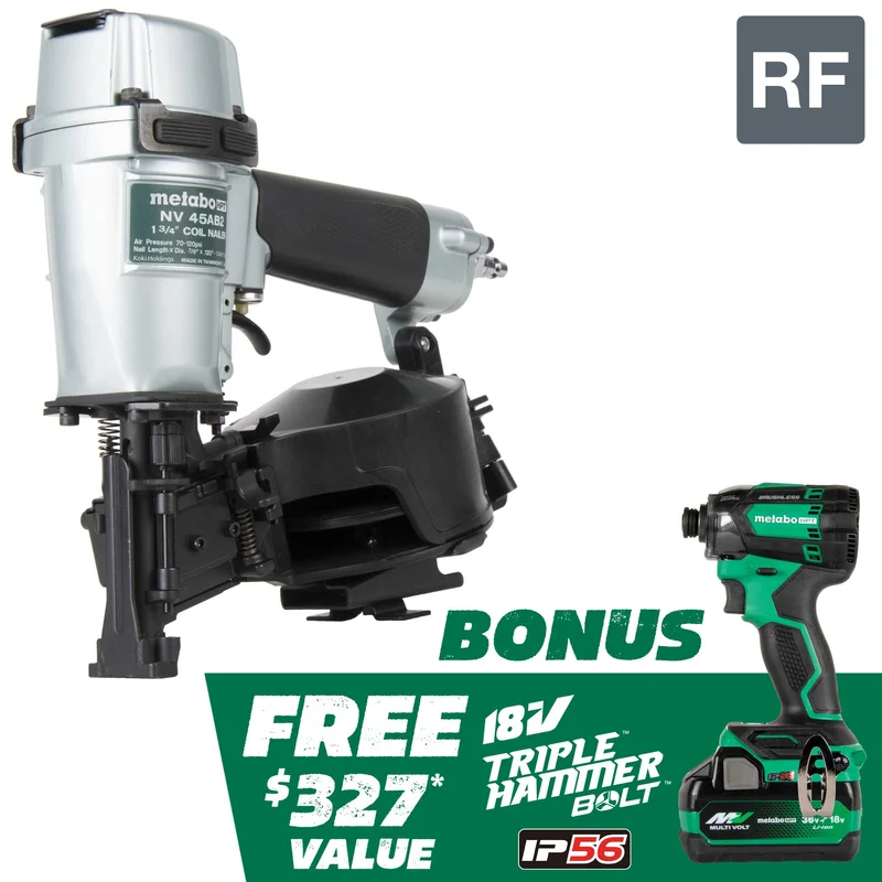 Metabo HPT Pro Bundle Coil Roofing Nailer with BONUS Impact Driver Kit