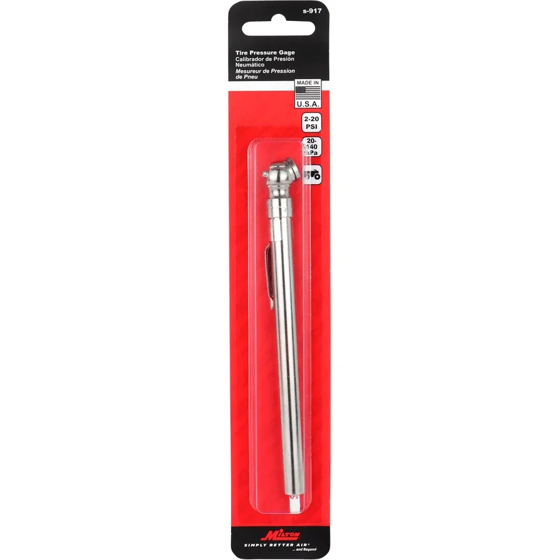 Milton Heavy Duty Tire Pencil Gauge 2-20 PSI Single Head Air Chuck Brass Tubing Corrosion Resistant