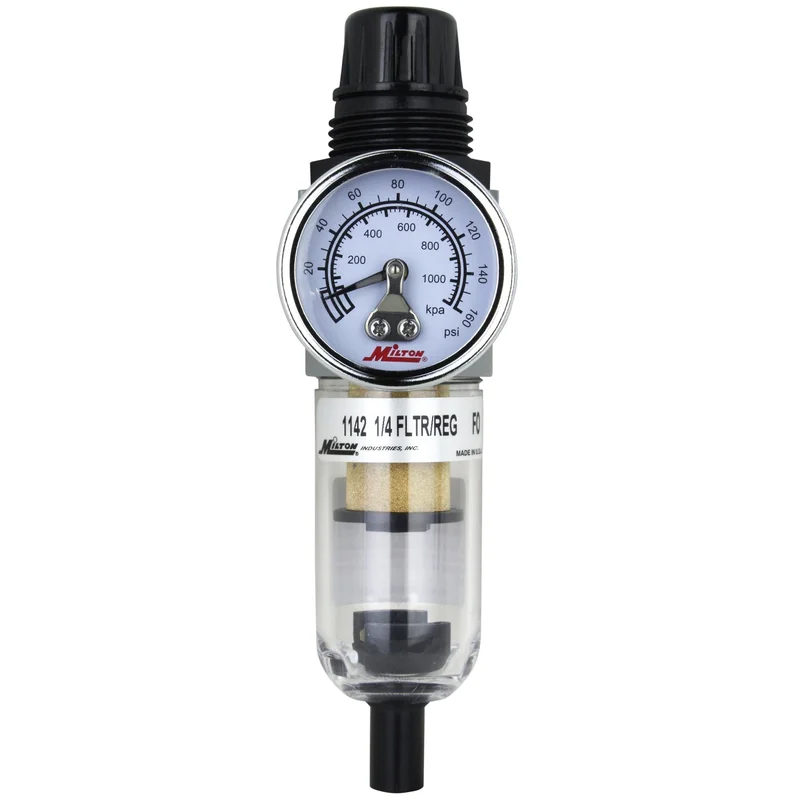 Milton Industries 1/4" NPT Polycarbonate Mini Piggyback FR Duo Filter-Reducer with Gauge