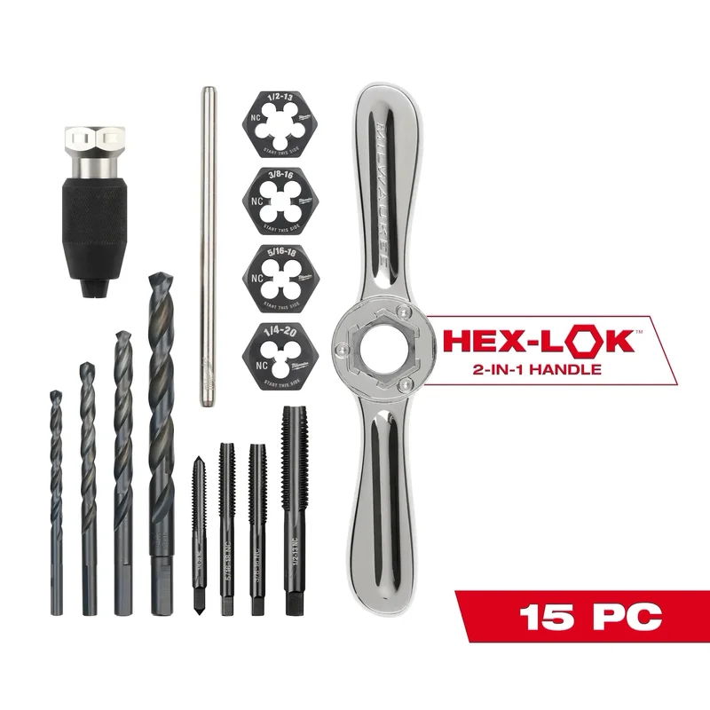 Milwaukee 15PC SAE Tap and Die Set with Hex-LOK 2-in-1 Handle