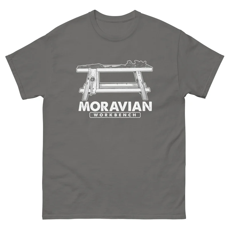 "Moravian Workbench Elevation" Woodworking T-shirt (Multiple Colors) Maroon