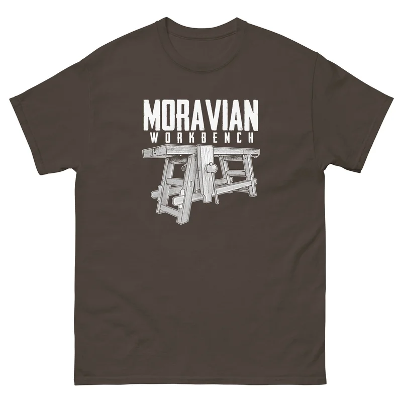 "Moravian Workbench" Woodworking T-Shirt (Multiple Colors) Maroon