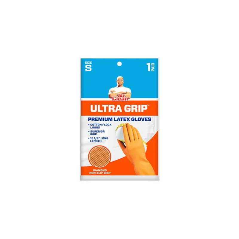 Mr. Clean 243035 Ultra Grip Latex Gloves With Grippers, Small , 1 Pair