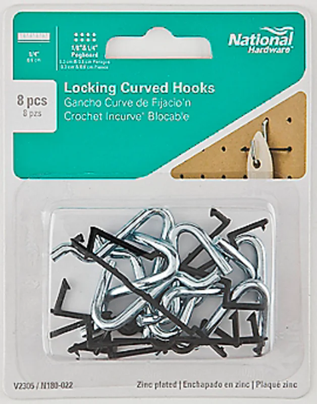 National Hardware Locking Curved Hooks 1/4", Zinc Plated Zinc Plated