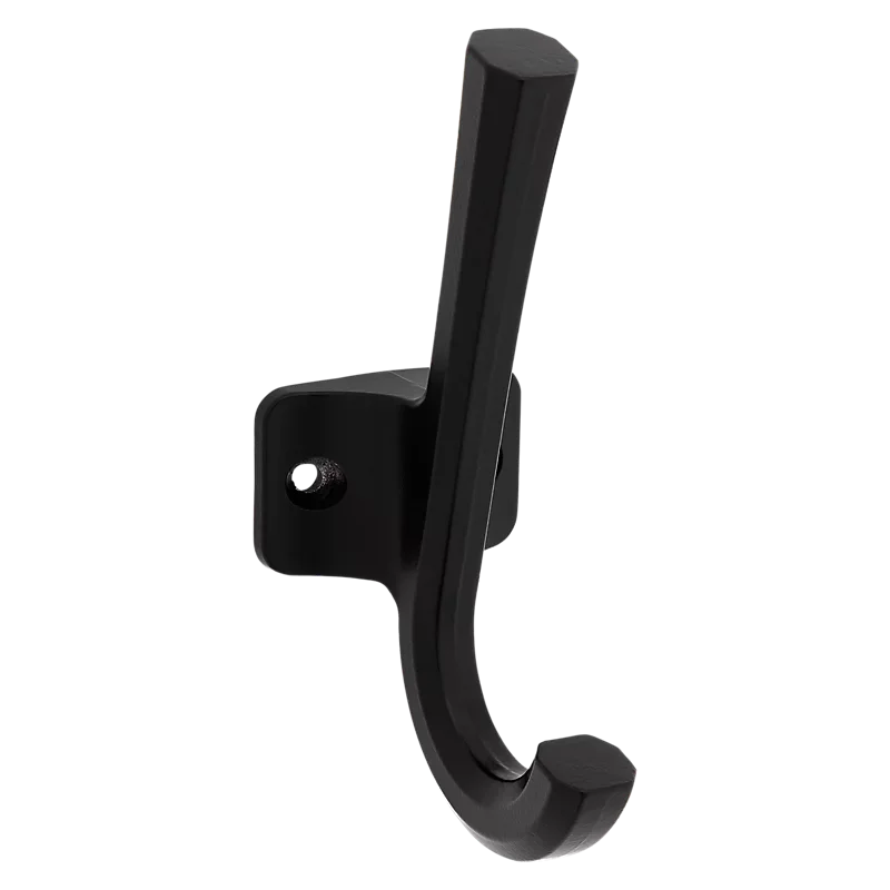 National Hardware Powell Angled Hook 4-15/16", Satin Nickel, Stand Up Matte Black