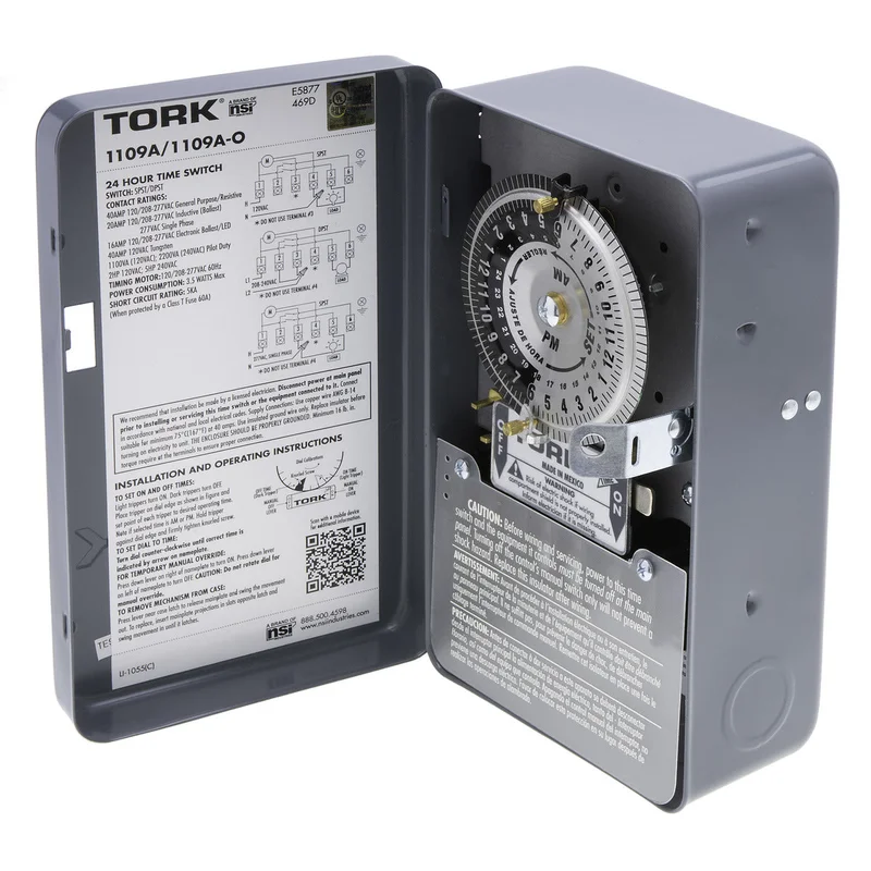 NSI Industries TORK 1109A 24-Hour Indoor Mechanical Time Switch 120-277 Volts, DPST Outputs
