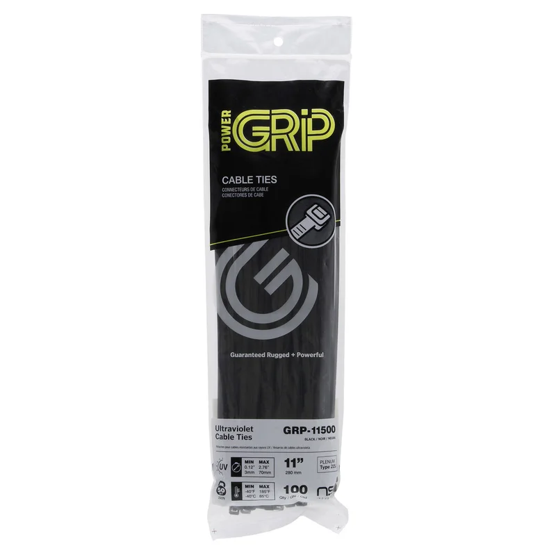 NSI PowerGRP 11, Black General Purpose 50lb Cable Ties, 100 Pack Black
