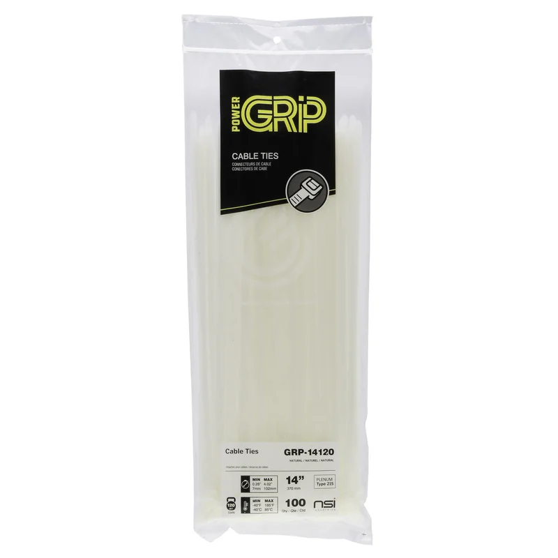 NSI PowerGRP 14, Natural Heavy-Duty 120lb Cable Ties, 100 Pack Natural