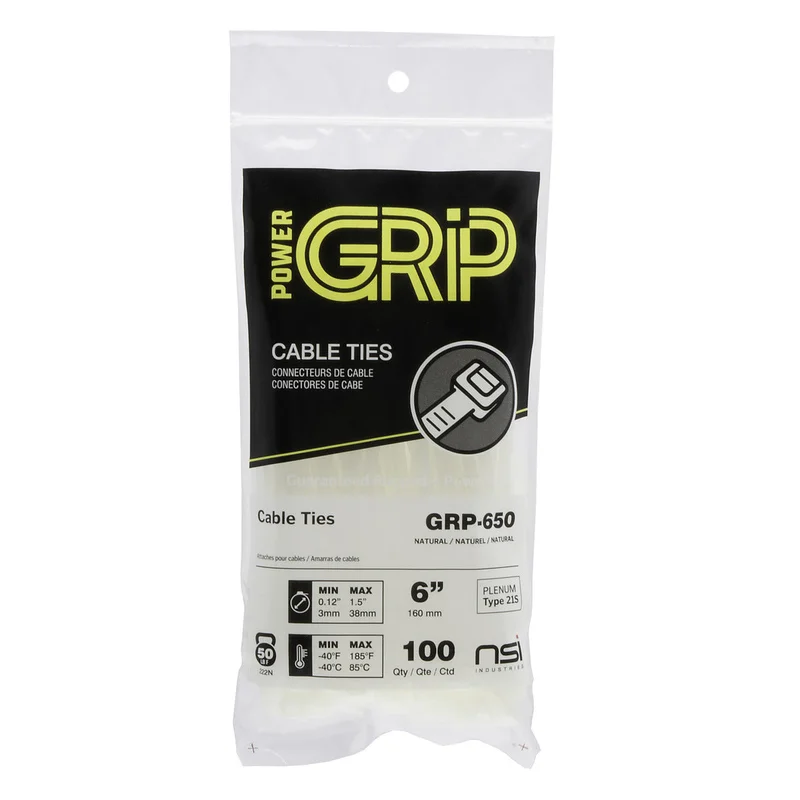 NSI PowerGRP 6, Natural General Purpose 50lb Cable Ties, 100 Pack Natural
